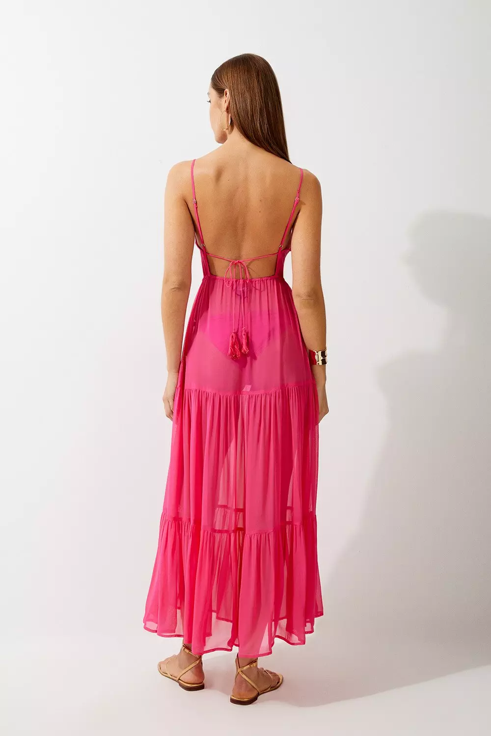 KAREN MILLEN* メッシュタイトワンピース ビーチドレス Viscose Georgette Woven Beach Maxi Dress | Karen Millen